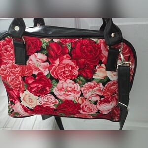 Top Notch by Design Minerva Style Rose's and Peonies Fabric and Black PU Leather